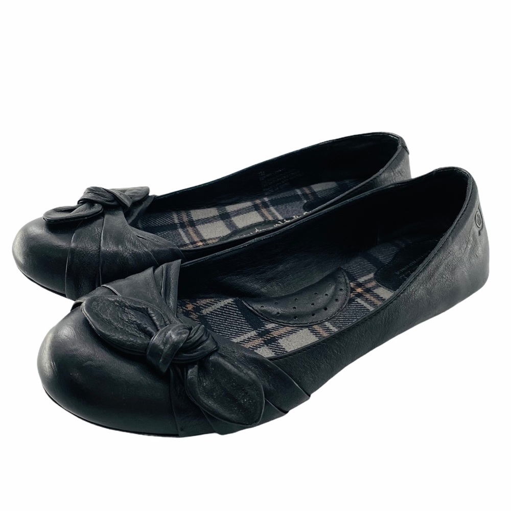 Born Molly Black Leather Bow Ballet Flats | 7